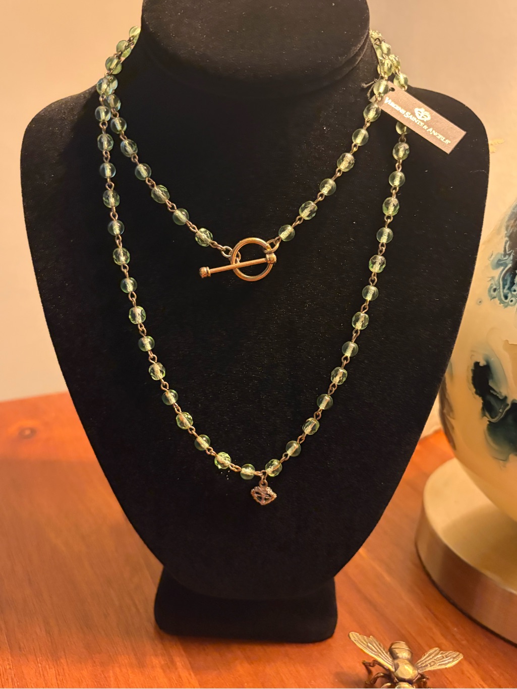 Virgins Saints & Angels Lighgreen Beaded Toggle Necklace
